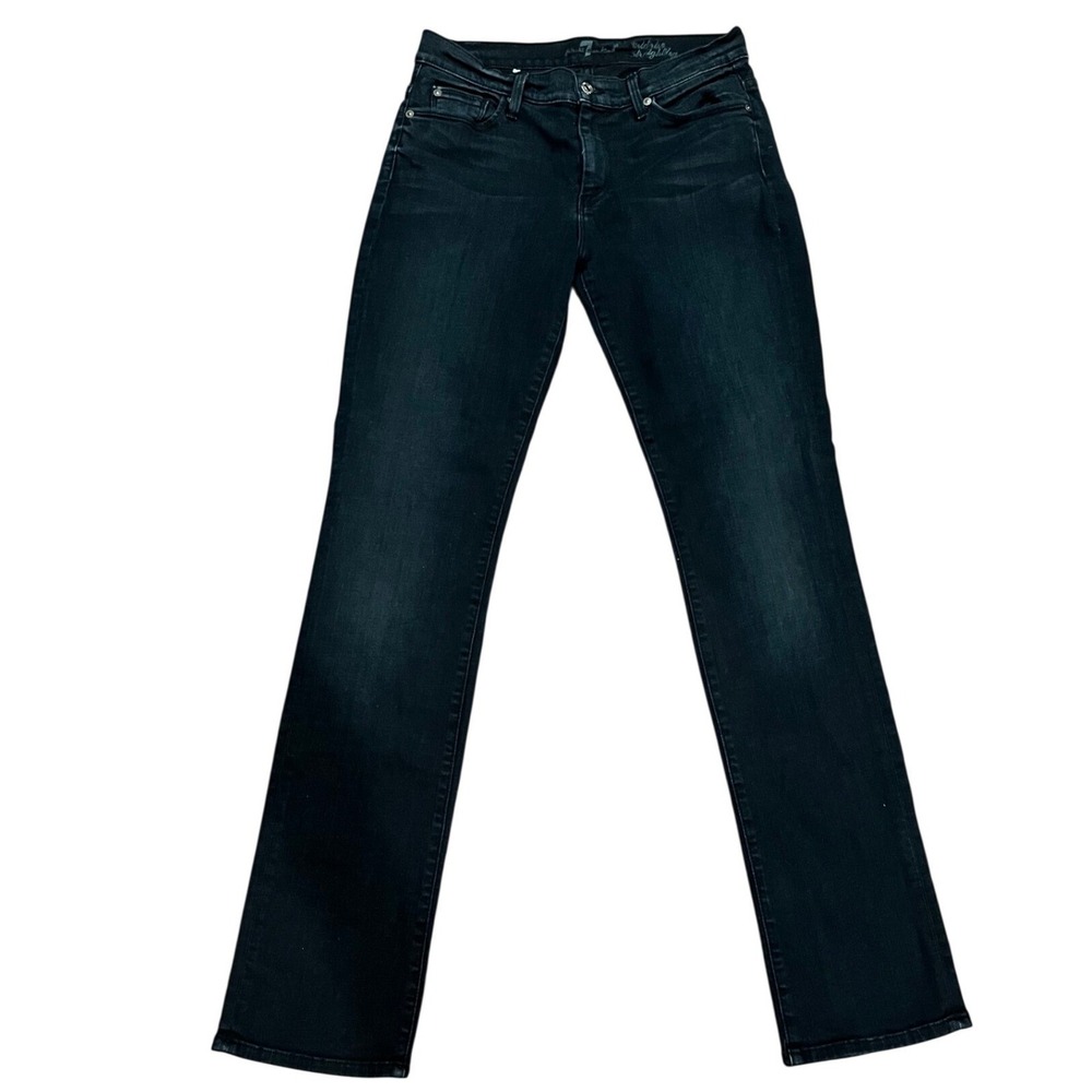 7 For All Mankind Straight Leg Jeans Women Black Mid Rise Stretch Denim Size 30